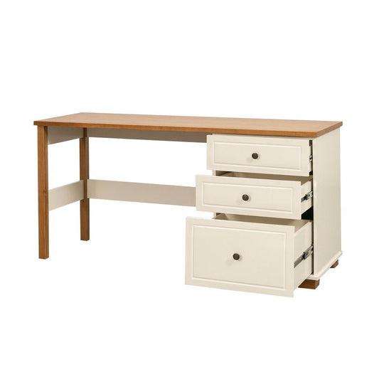 Escrivaninha Mesa Escritório 150cm 3 Gavetas Madeira Maciça Pinus Ananda CabeCasa MadeiraOriginals Off-White/Mel