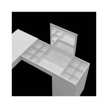 Escrivaninha Mesa Escritório Penteadeira de Canto 136x136cm com Espelho 1 Porta Star Branco