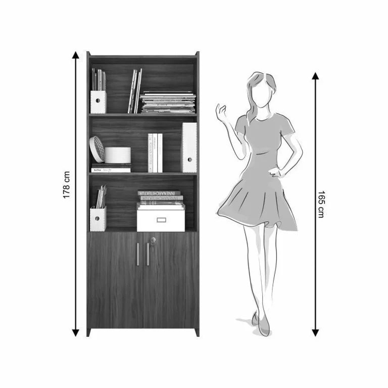 Kit Armários para Escritório Semi Aberto 2 Portas e Armário Alto com Chave Preto Tx