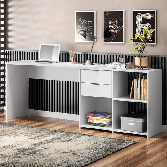 Escrivaninha Mesa Escritório em L 2 Gavetas 3 Nichos Office NT 2060 Branco New