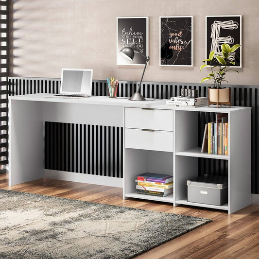 Escrivaninha Mesa Escritório em L 2 Gavetas 3 Nichos Office NT 2060 Branco New