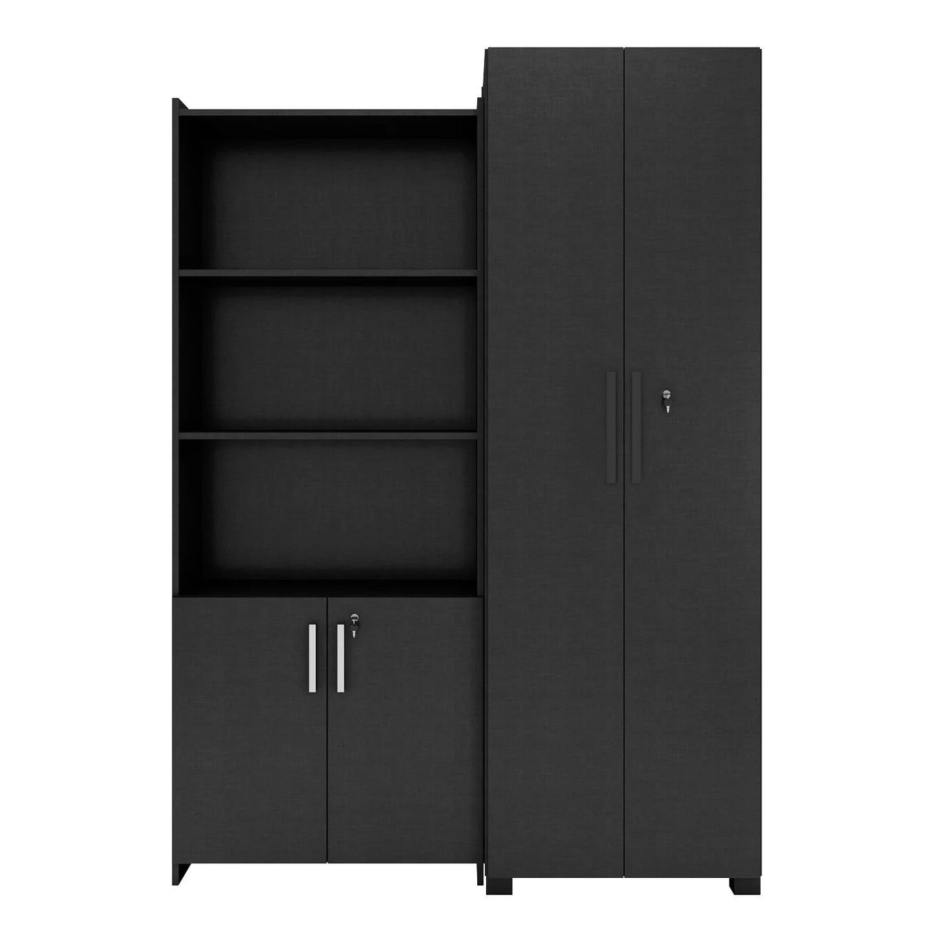 Kit Armários para Escritório Semi Aberto 2 Portas e Armário Alto com Chave Preto Tx