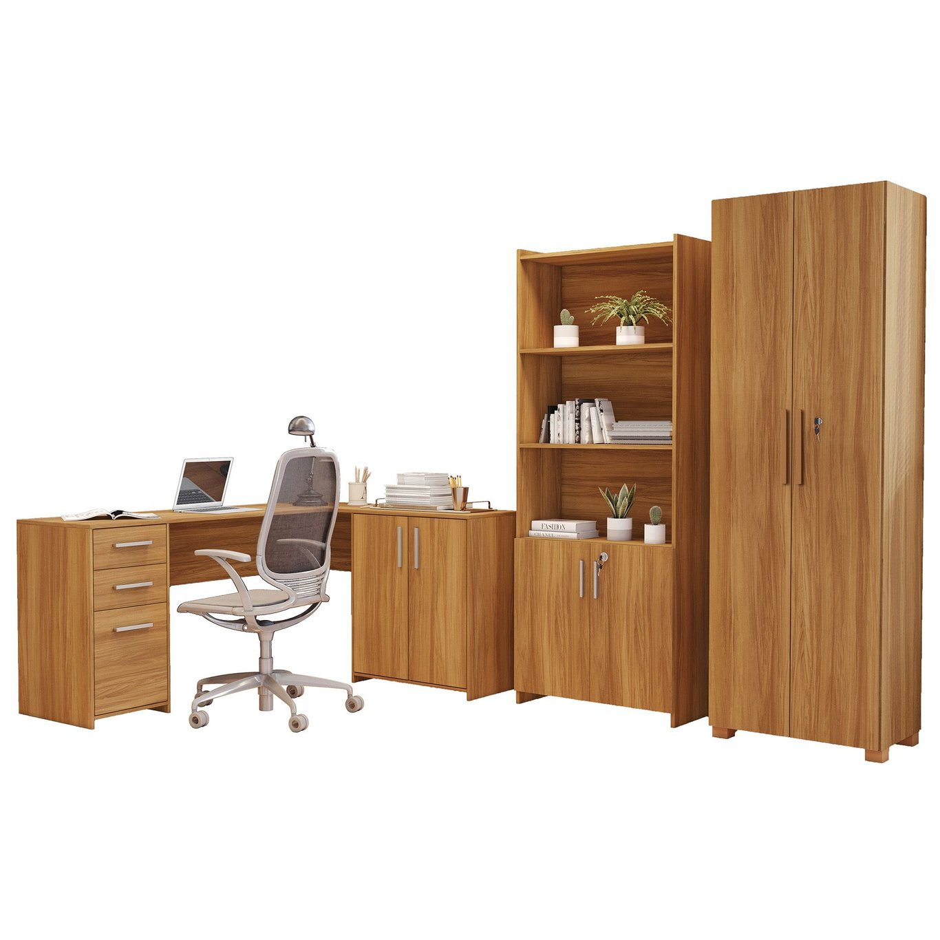 Kit 3 Peças 1 Mesa em L 2 Gavetas 3 Portas 2 Armários Espresso Móveis Freijó