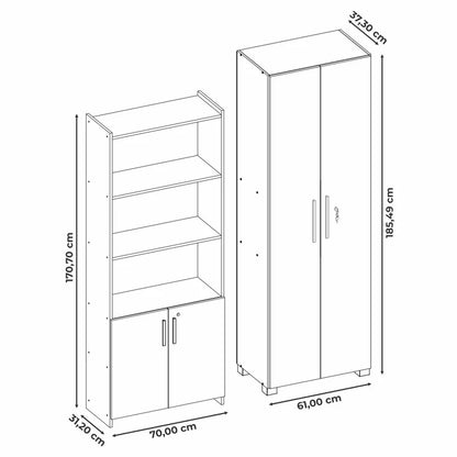 Kit Armários para Escritório Semi Aberto 2 Portas e Armário Alto com Chave Preto Tx