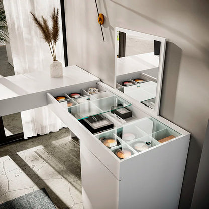 Escrivaninha Mesa Escritório Penteadeira de Canto 136x136cm com Espelho 1 Porta Star Branco