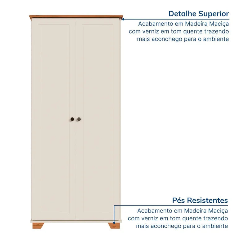 Armário Multiuso Pés e Tampo em Madeira Maciça Ananda CabeCasa MadeiraOriginals Off-white/Mel