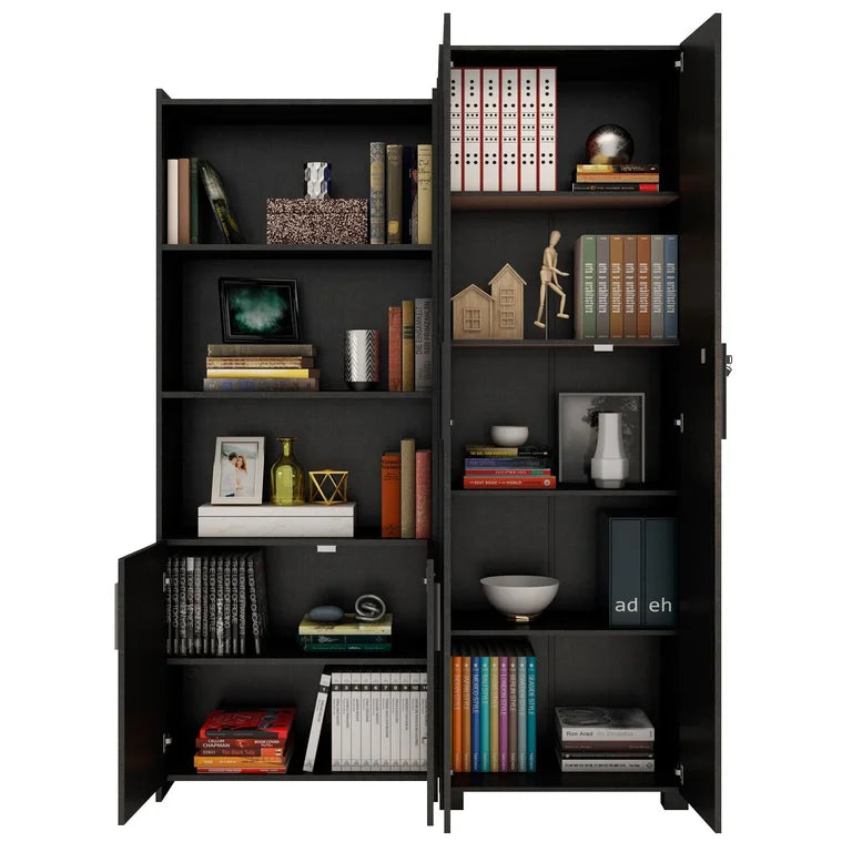 Kit Armários para Escritório Semi Aberto 2 Portas e Armário Alto com Chave Preto Tx