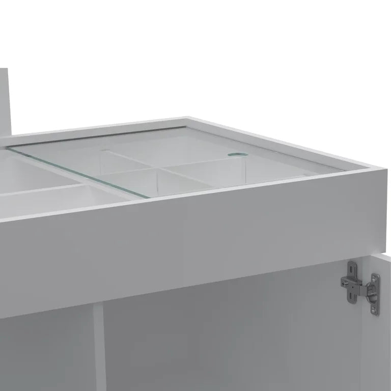 Escrivaninha Mesa Escritório Penteadeira de Canto 136x136cm com Espelho 1 Porta Star Branco