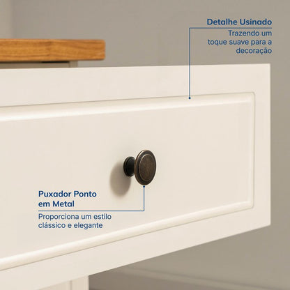 Escrivaninha Mesa Escritório 150cm 3 Gavetas Madeira Maciça Pinus Ananda CabeCasa MadeiraOriginals Off-White/Mel