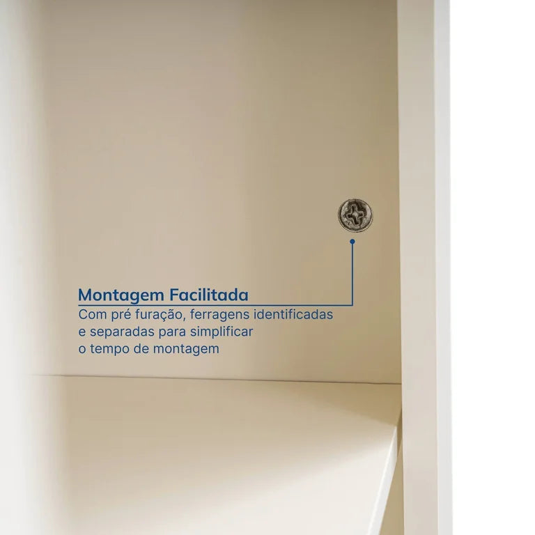 Armário Multiuso Pés e Tampo em Madeira Maciça Ananda CabeCasa MadeiraOriginals Off-white/Mel