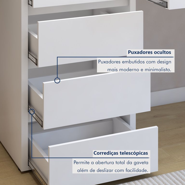 Escrivaninha 5 Gavetas 100% MDF Berlim Yescasa Branco