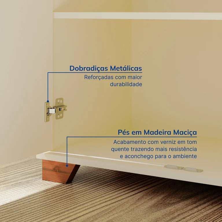 Armário Multiuso Pés e Tampo em Madeira Maciça Ananda CabeCasa MadeiraOriginals Off-white/Mel