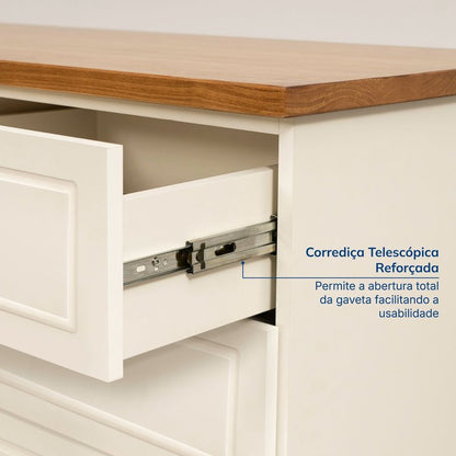 Escrivaninha Mesa Escritório 150cm 3 Gavetas Madeira Maciça Pinus Ananda CabeCasa MadeiraOriginals Off-White/Mel