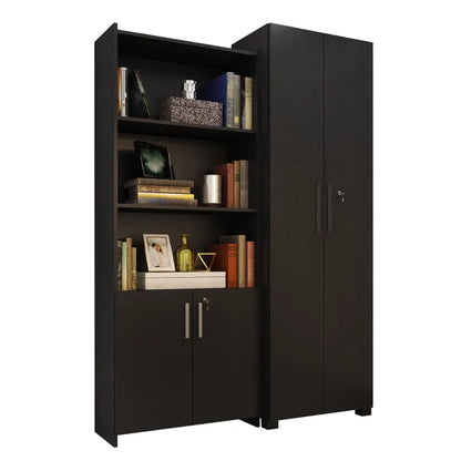 Kit Armários para Escritório Semi Aberto 2 Portas e Armário Alto com Chave Preto Tx