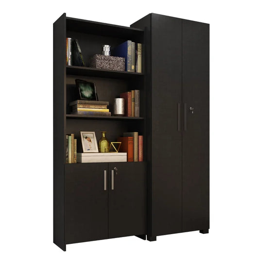 Kit Armários para Escritório Semi Aberto 2 Portas e Armário Alto com Chave Preto Tx