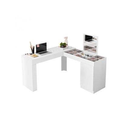 Escrivaninha Mesa Escritório Penteadeira de Canto 136x136cm com Espelho 1 Porta Star Branco