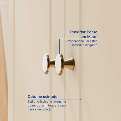 Armário Multiuso Pés e Tampo em Madeira Maciça Ananda CabeCasa MadeiraOriginals Off-white/Mel