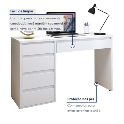 Escrivaninha 5 Gavetas 100% MDF Berlim Yescasa Branco
