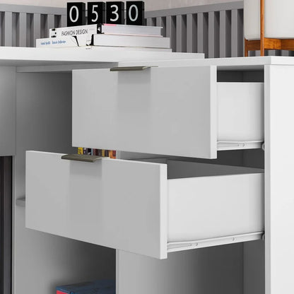 Escrivaninha Mesa Escritório em L 2 Gavetas 3 Nichos Office NT 2060 Branco New