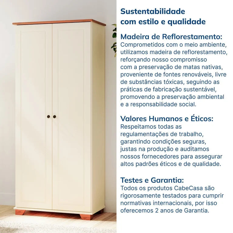Armário Multiuso Pés e Tampo em Madeira Maciça Ananda CabeCasa MadeiraOriginals Off-white/Mel