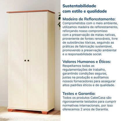 Armário Multiuso Pés e Tampo em Madeira Maciça Ananda CabeCasa MadeiraOriginals Off-white/Mel