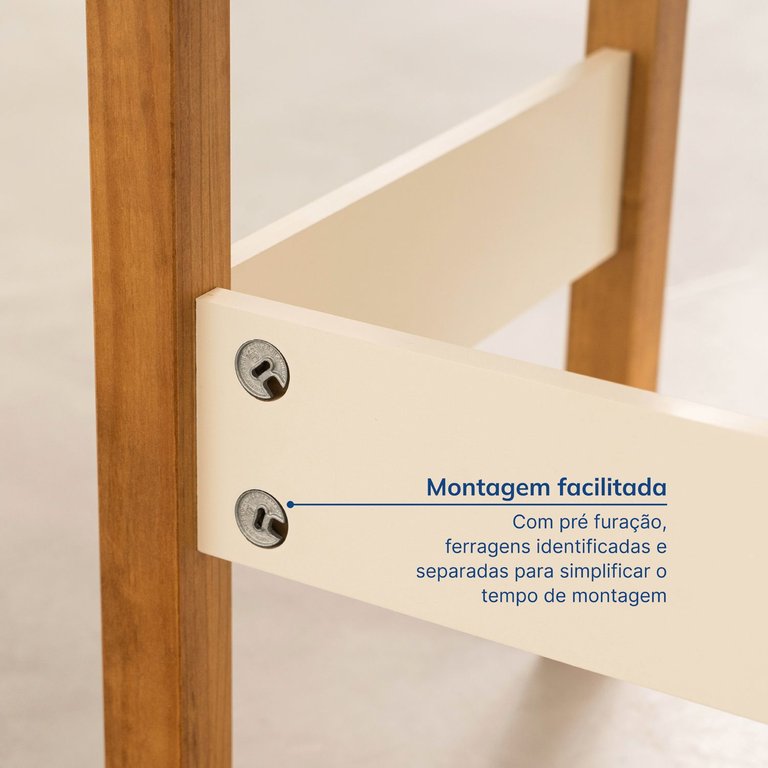 Escrivaninha Mesa Escritório 150cm 3 Gavetas Madeira Maciça Pinus Ananda CabeCasa MadeiraOriginals Off-White/Mel