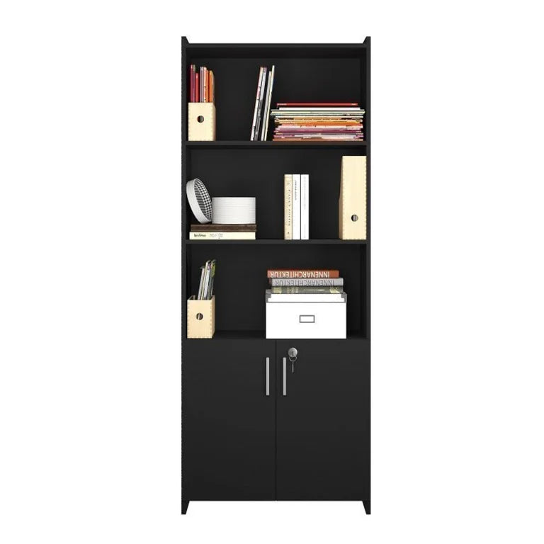 Kit Armários para Escritório Semi Aberto 2 Portas e Armário Alto com Chave Preto Tx