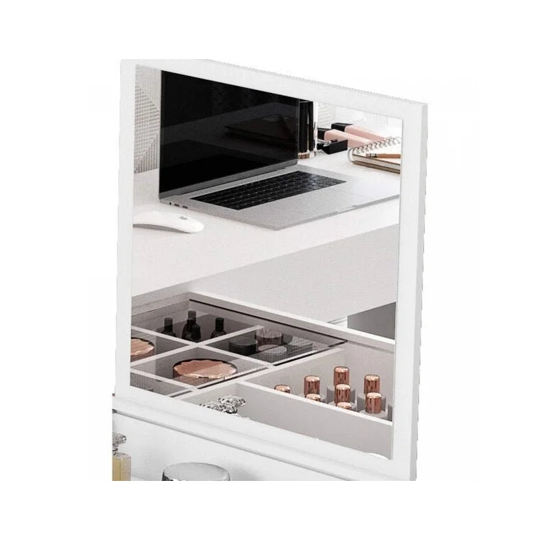 Escrivaninha Mesa Escritório Penteadeira de Canto 136x136cm com Espelho 1 Porta Star Branco