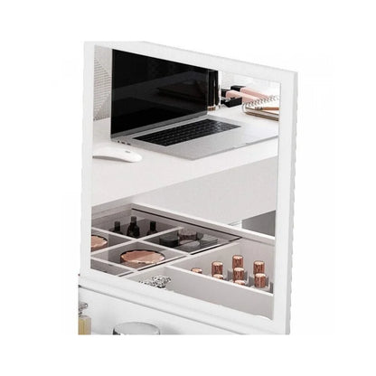 Escrivaninha Mesa Escritório Penteadeira de Canto 136x136cm com Espelho 1 Porta Star Branco