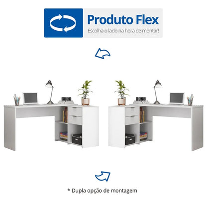 Escrivaninha Mesa Escritório em L 2 Gavetas 3 Nichos Office NT 2060 Branco New