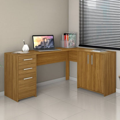 Kit 3 Peças 1 Mesa em L 2 Gavetas 3 Portas 2 Armários Espresso Móveis Freijó